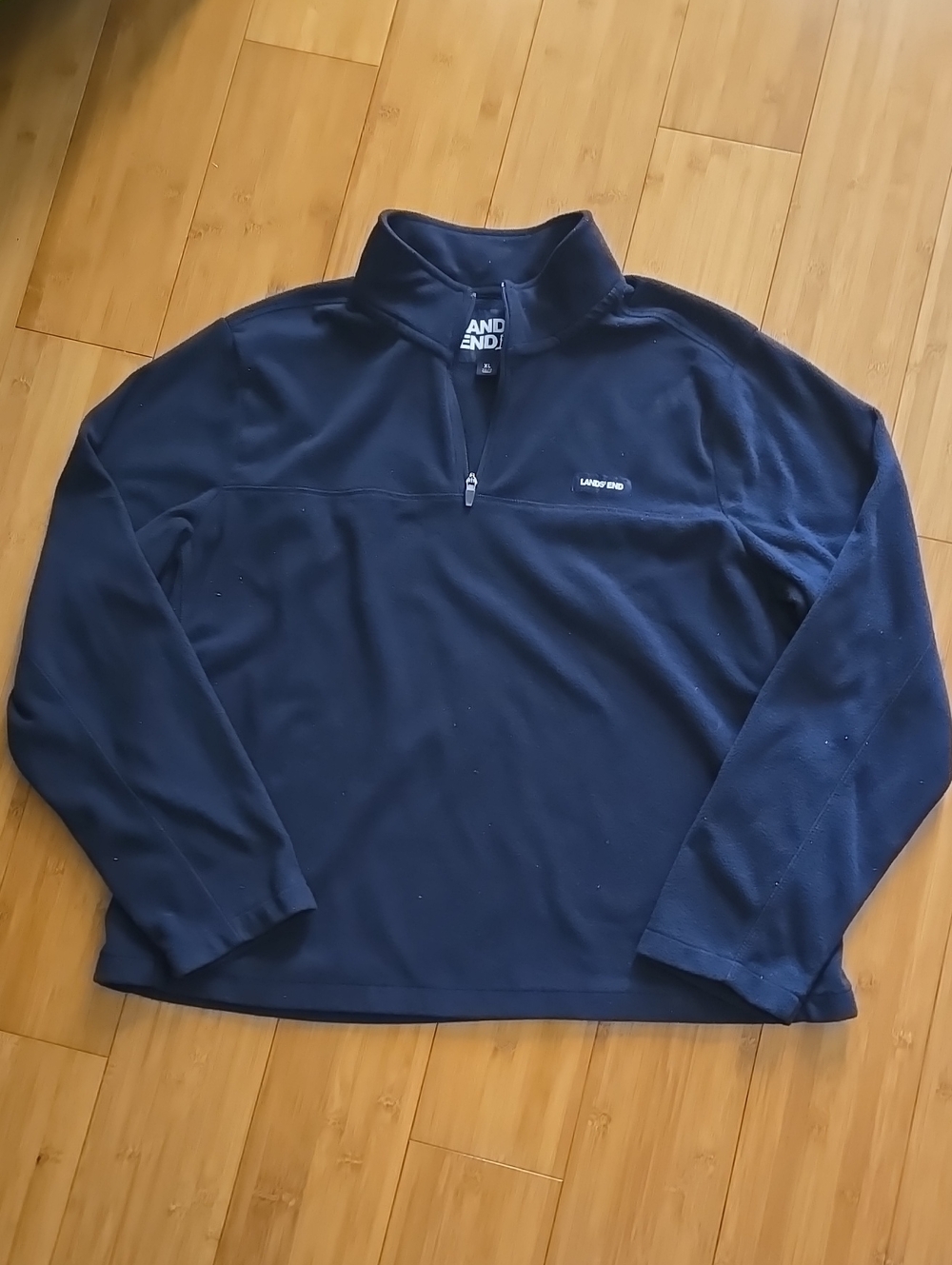 Lands' End Men's Navy Quarter-Zip Fleece Pullover - XL